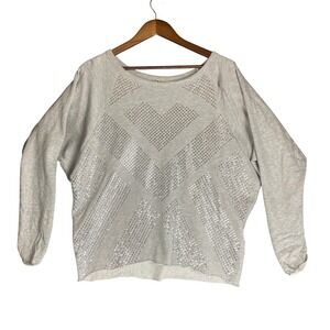 Haute Hippie Women's S Gray Studded Dolman Batwing Crewneck Sweatshirt